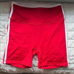 FORM Women's Red High-Rise Bike Shorts with White Side Trim